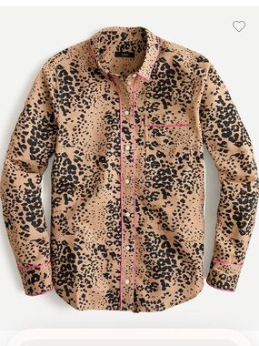 J. Crew Tan and Black Leopard Print Shirt with Pink Trim